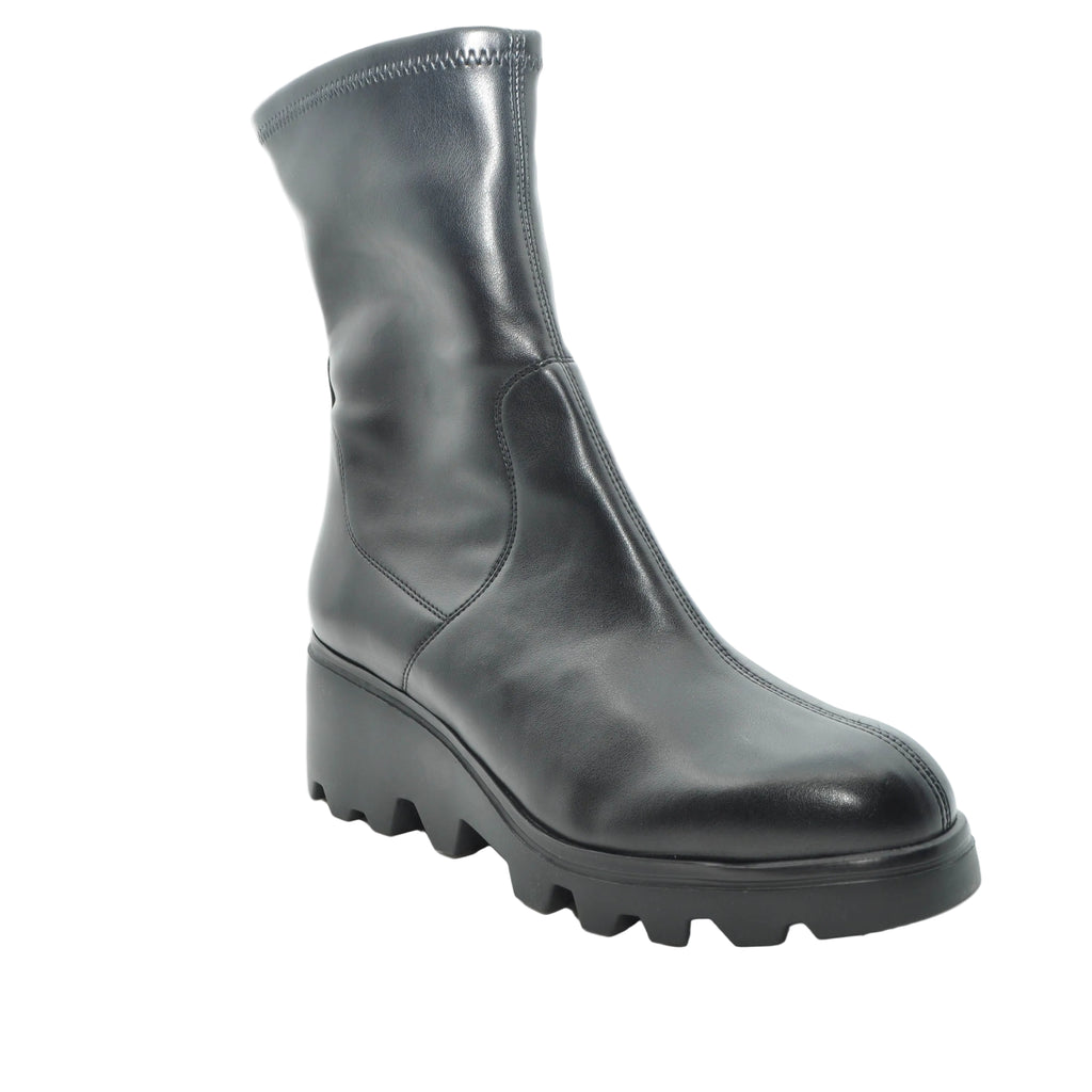 black leather wedge boots