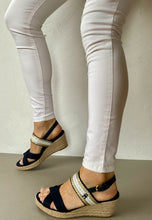 Load image into Gallery viewer, tommy hilfiger navy low wedge sandals