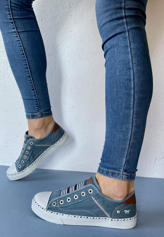 mustang navy slip on canvas shoes