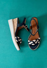 Load image into Gallery viewer, tamaris navy low wedge sandals