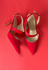 red sling back heels