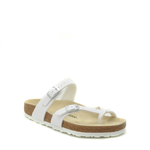 white leather birkenstock sandals