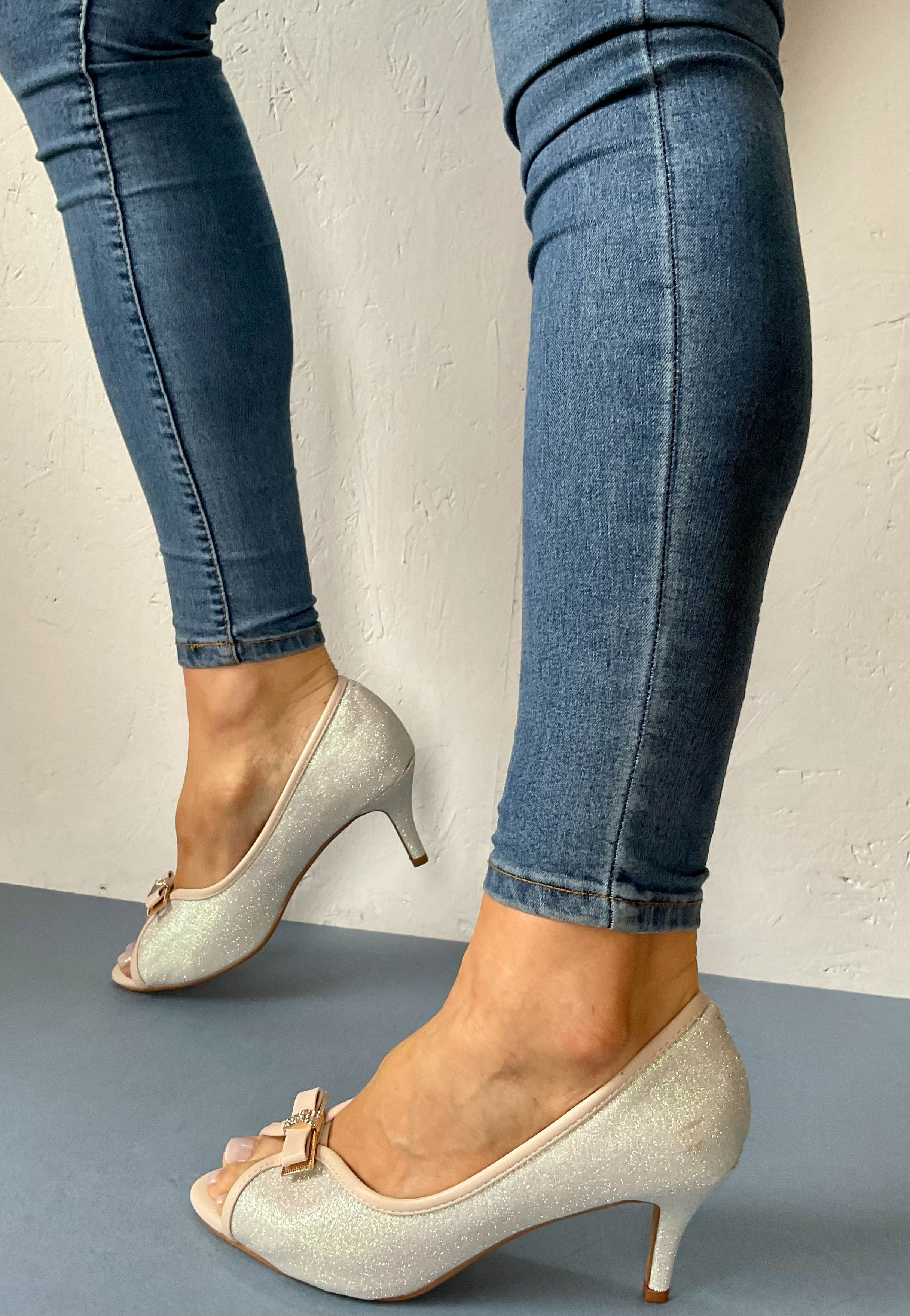 silver peep toe shoes