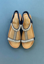 Load image into Gallery viewer, navy low wedge ladies sandals